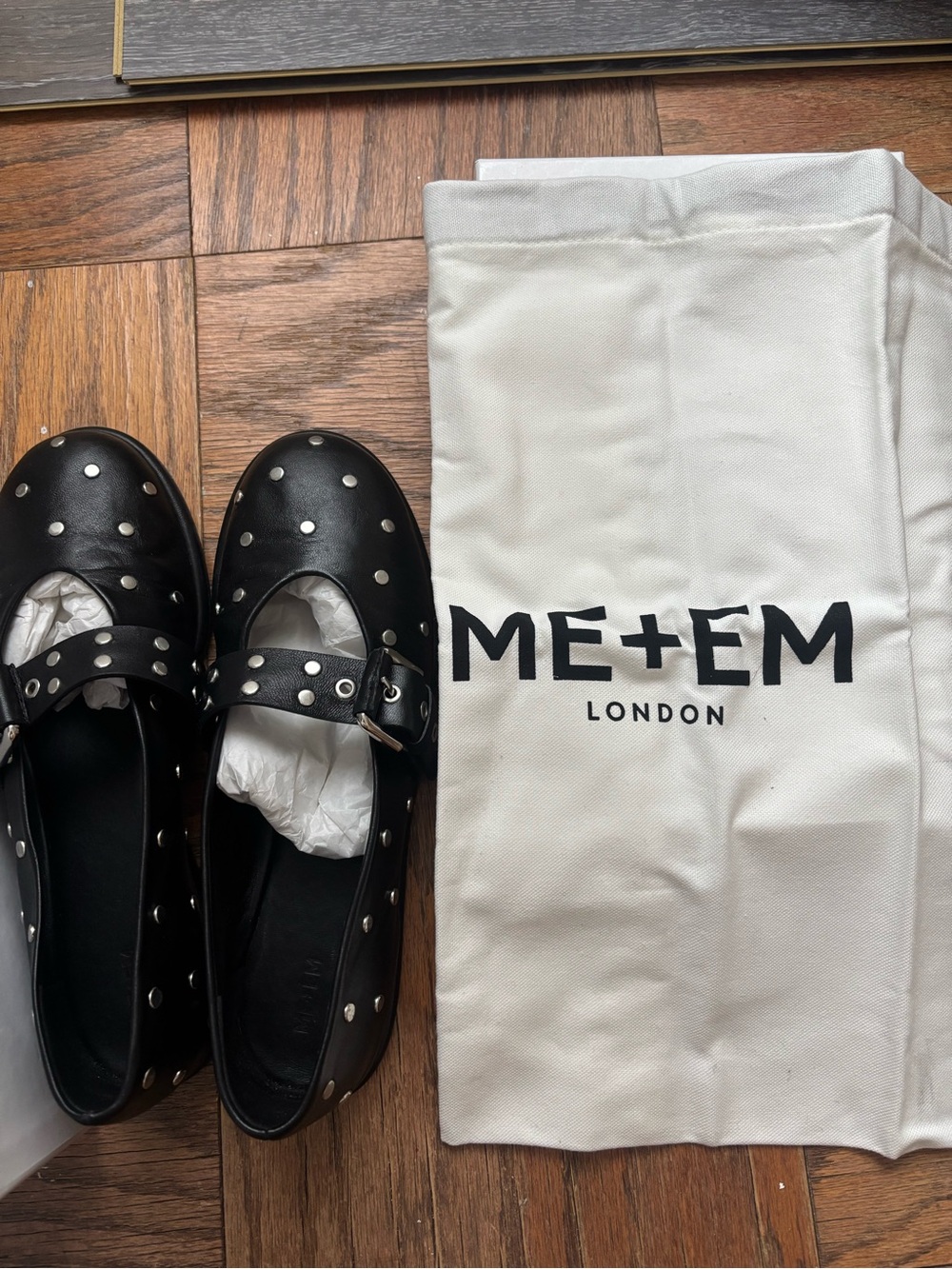 ME+EM Black Leather Studded Mary Jane Flats - Picture 2 of 7